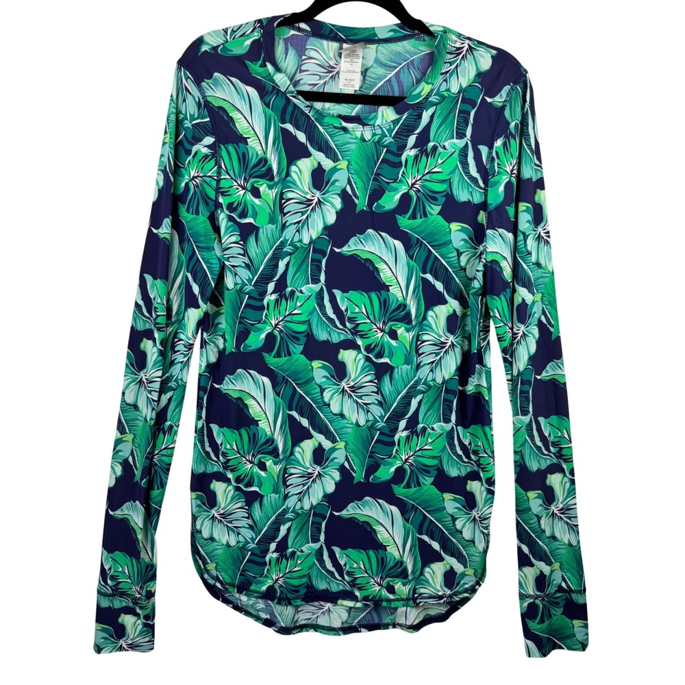 Tommy Bahama Island Active Top Small Long Sleeve Tropical Leaf Print‎